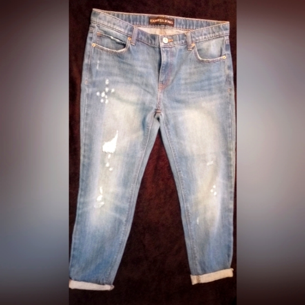Express Jeans Girlfriend Distressed Capri Cropped Cotton Women's Size 6